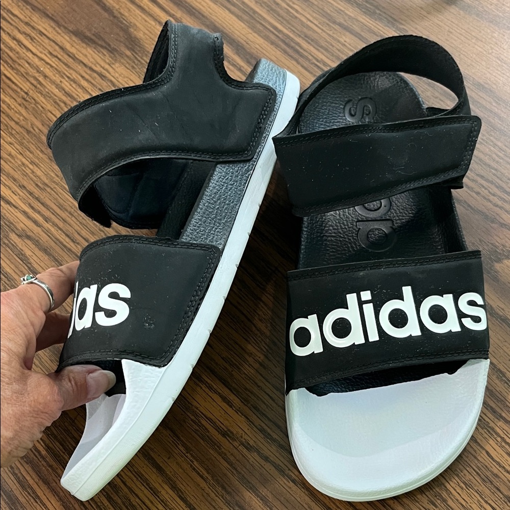 Adidas Black and White Strap Sandals - Picture 2 of 5